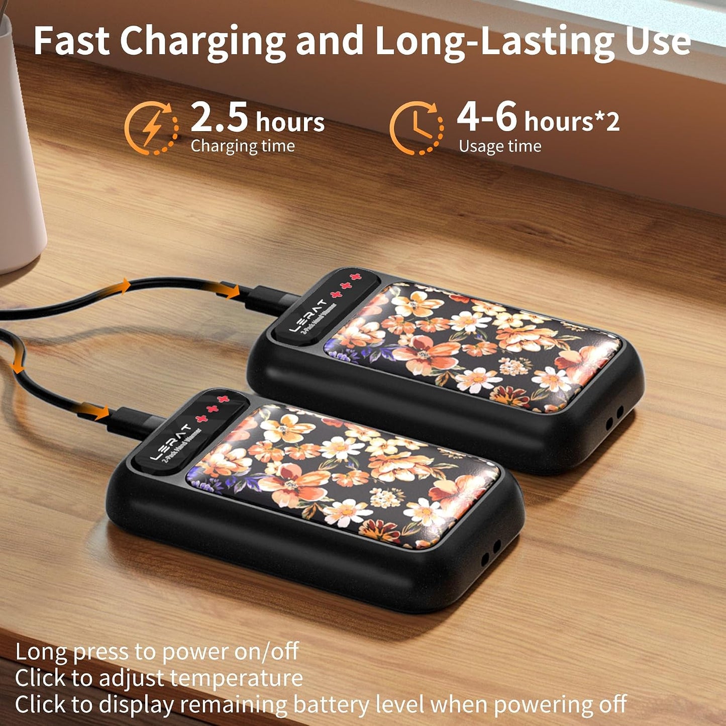 Lerat Hand Warmers Rechargeable, Electric Hand Warmers Reusable- Fast Heating Hand Warmer with 3 Heat Settings, Portable Hand Warmers Gifts for Women, Great for Hunting Camping Hiking