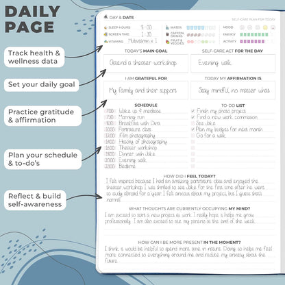 Clever Fox Self-Care Journal PRO for Women, Mental Health, Seashell | Guided daily life reflection, wellness, gratitude, and mood prompts, habit tracker, 7x10 in, eco leather hardcover