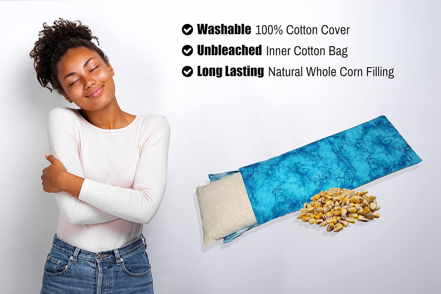 Microwavable Corn Filled Heating Pad and Cold Pack/Washable 100% Cotton Cover (Cross Hatch - Mint, 7.5in W x 11in L)