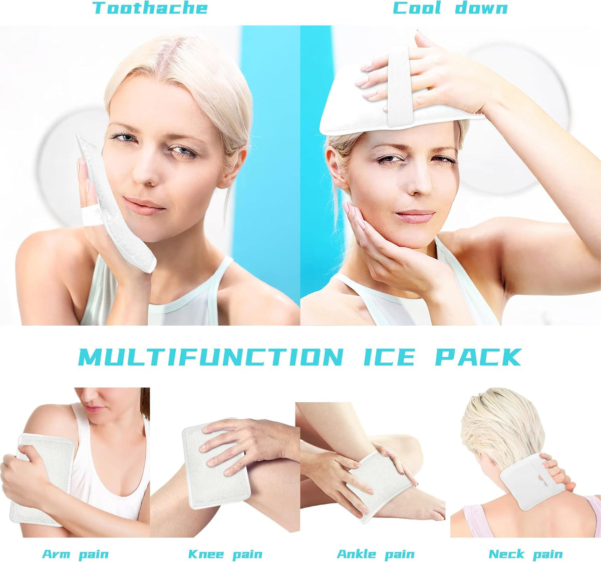 Gel Ice Packs for Injuries Reusable 2 Packs Hot Cold Gel Wrap with Strap