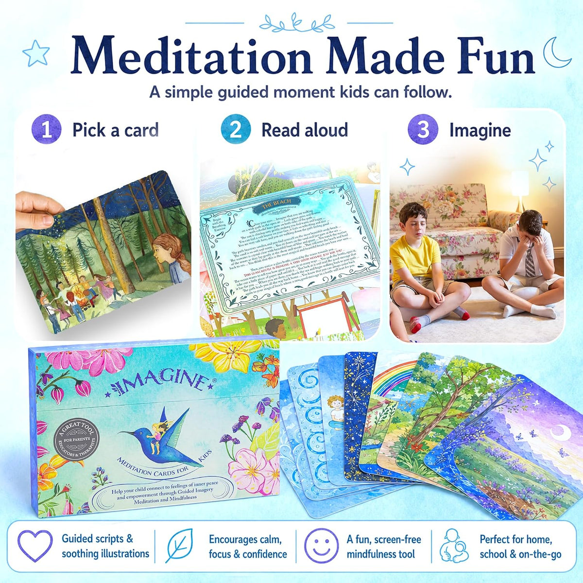 Imagine Mindfulness Cards for Kids – Award-Winning XL Meditation Cards