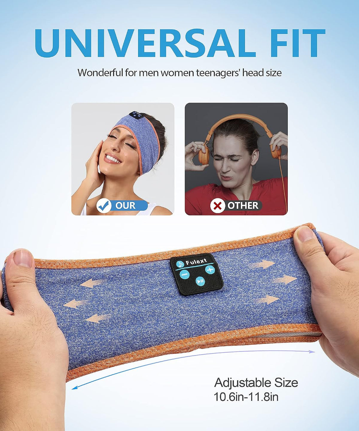 Sleep Headphones Headband, Bluetooth 5.4 Sleeping Headphones for Side Sleepers, Wireless Headband Headphones with Ultra-Thin Stereo Speakers for Sports, Workout, Travel, Meditation