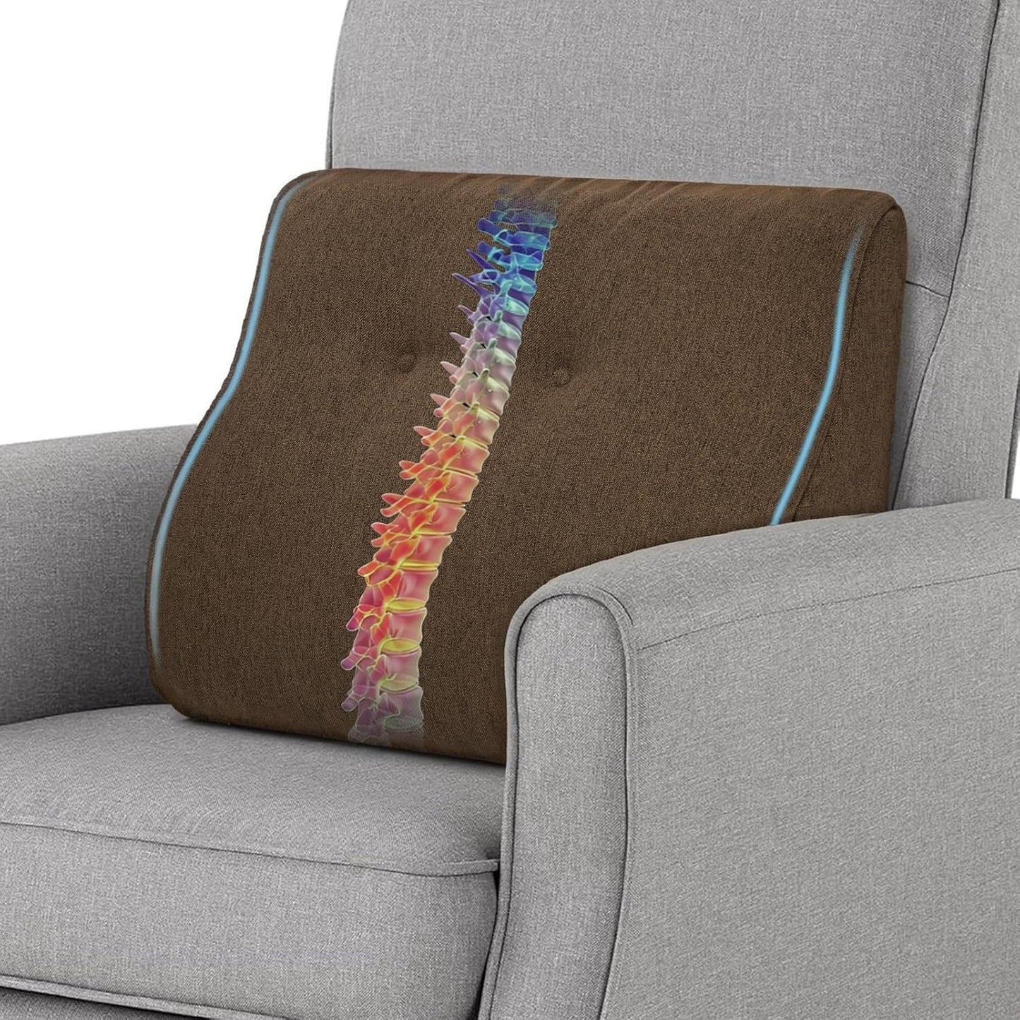 baibu Patented Dual-Layer Memory Foam Lumbar Pillow for Recliner, Brown | Large ergonomic back support for recliners, sofas and gaming chairs, with a removable machine-washable cover.