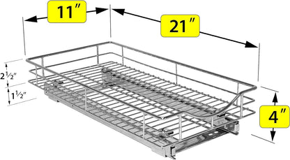 LYNK PROFESSIONAL® Pull Out Cabinet Organizer, Kitchen Slide Out Drawer | 14W x 21D chrome rollout shelf creates easy-access storage for cookware, pantry items and kitchen essentials inside cabinets