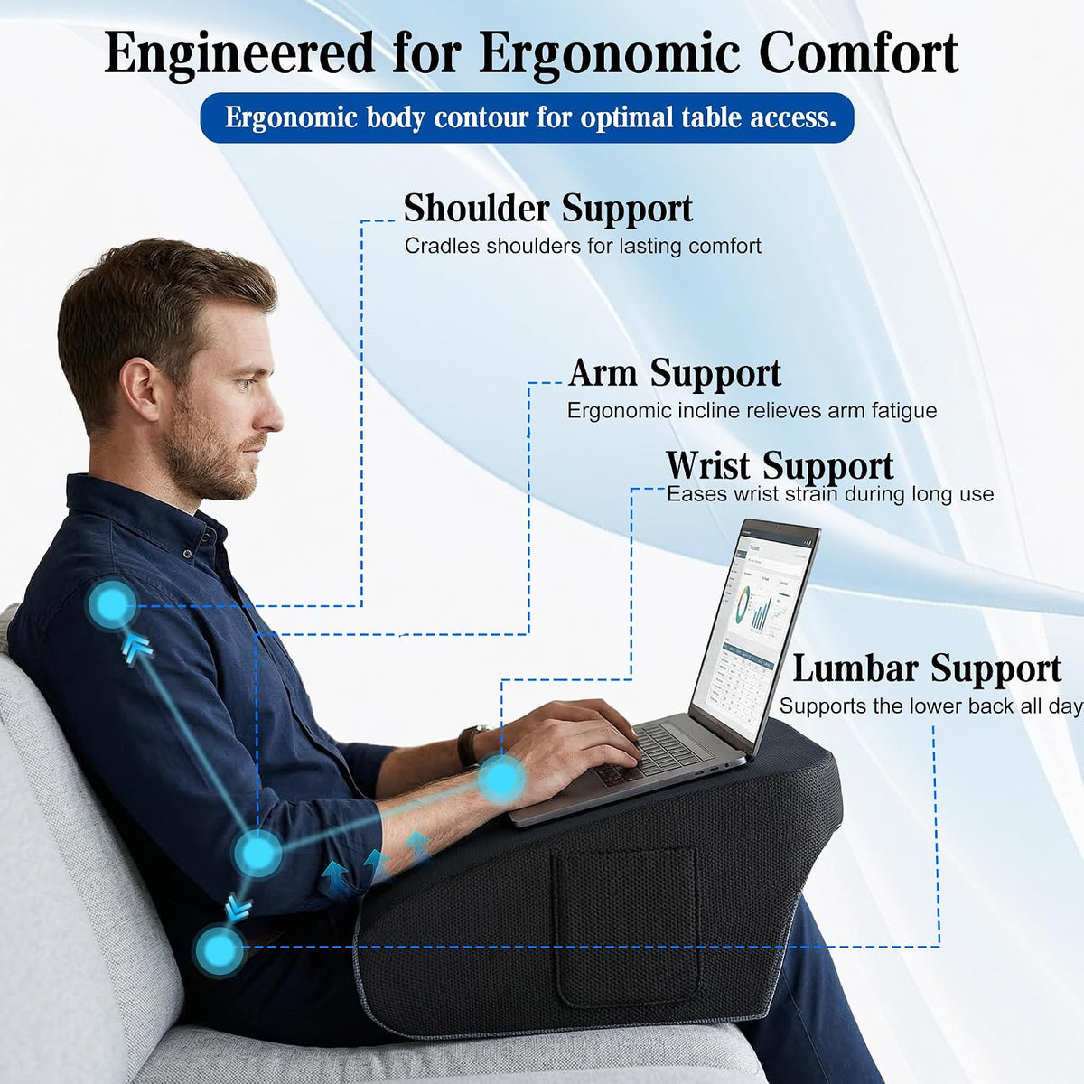 Reading Pillow for Gaming, Ergonomic Memory Foam Lap Desk Pillow