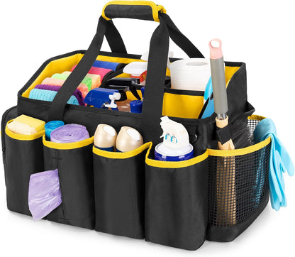 PGmoon Extra-Large Cleaning Caddy Organizer Bag with Handle | Cleaning Supply Tote Bag Built-in Support Boards for Car, Home, Housekeeping Work, Kitchen Cleaning Supplies