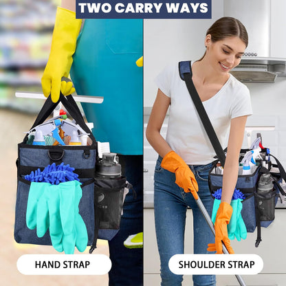 Large Cleaning Caddy Bag Built-in hard plastic sheet Aluminum foil lining | Waterproof nylon, aluminum foil lining, detachable dividers, dual straps for housekeepers