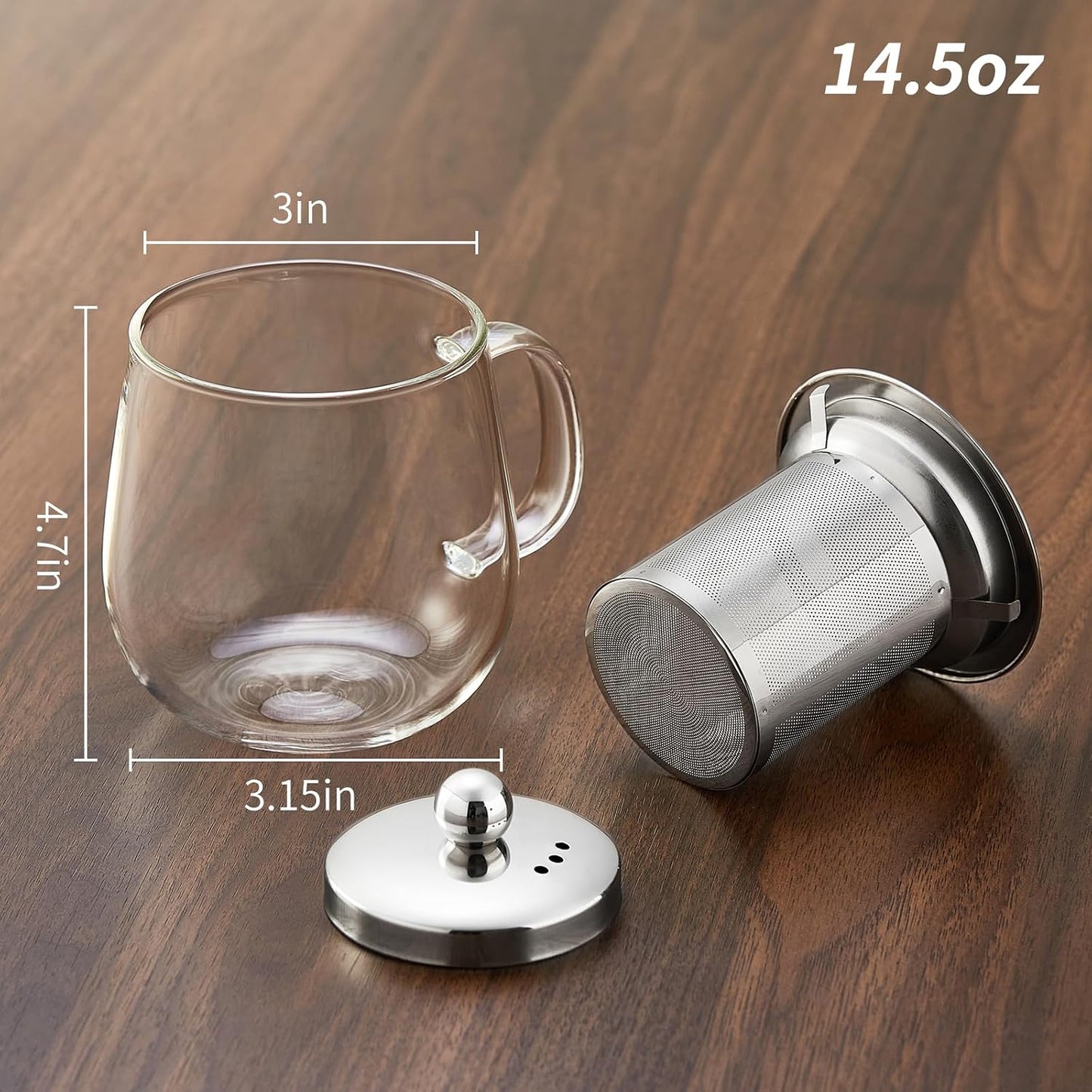 DOPUDO Glass Tea Cup with Infuser and Lid, 34oz/1000ml Large Borosilicate Teacup, Clear Mug for Loose Leaf Blooming Tea, Dishwasher Safe - Tea Maker Gift for Birthday