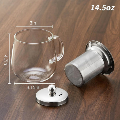 DOPUDO Glass Tea Cup with Infuser and Lid, 34oz/1000ml Large Borosilicate Teacup, Clear Mug for Loose Leaf Blooming Tea, Dishwasher Safe - Tea Maker Gift for Birthday
