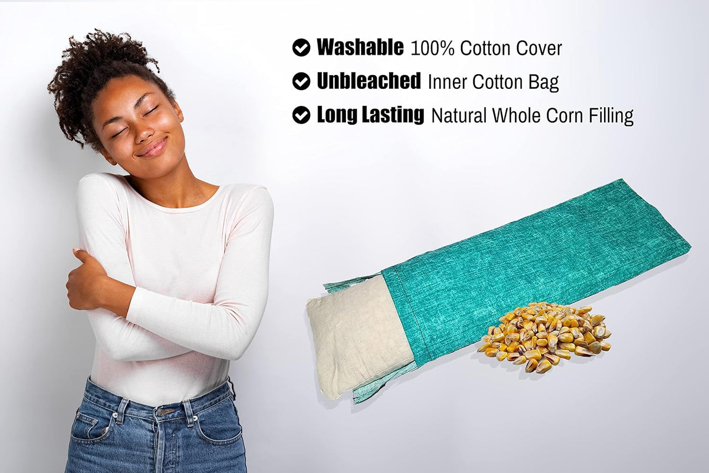 Microwavable Corn Filled Heating Pad and Cold Pack/Washable 100% Cotton Cover (Cross Hatch - Mint, 7.5in W x 11in L)