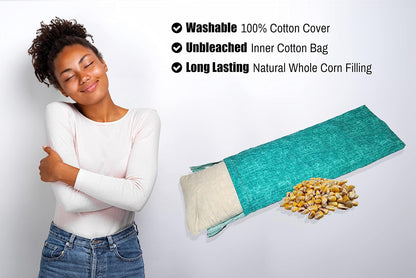 Microwavable Corn Filled Heating Pad and Cold Pack/Washable 100% Cotton Cover (Cross Hatch - Mint, 7.5in W x 11in L)