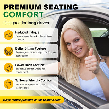 kingphenix Car Seat Cushion with Back Support Pillow, Memory Foam, Black | Memory Foam Car Cushion for Long Driving, Truck, Office Chair, Tailbone and Lower Back Support