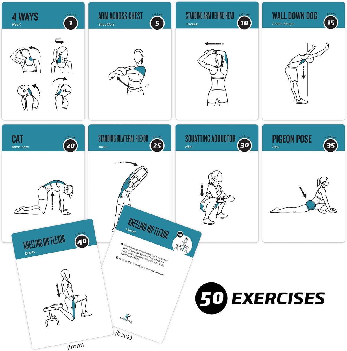 NewMe Fitness Stretching Workout Cards, Fitness Deck for Women and Men