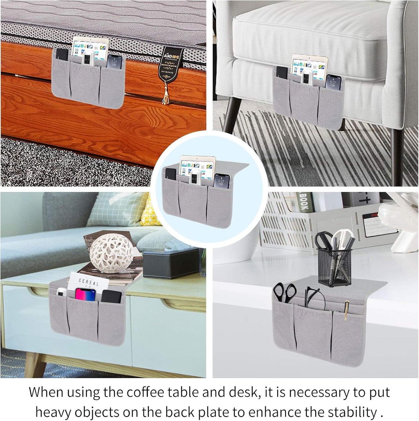 Bedside Caddy Bedside Storage Organizer Magazine Phone Tablet iPad Remote Holder, Organizer Caddy for Home College Dorm Bed, Sofa, Bunk Bed (Grey)