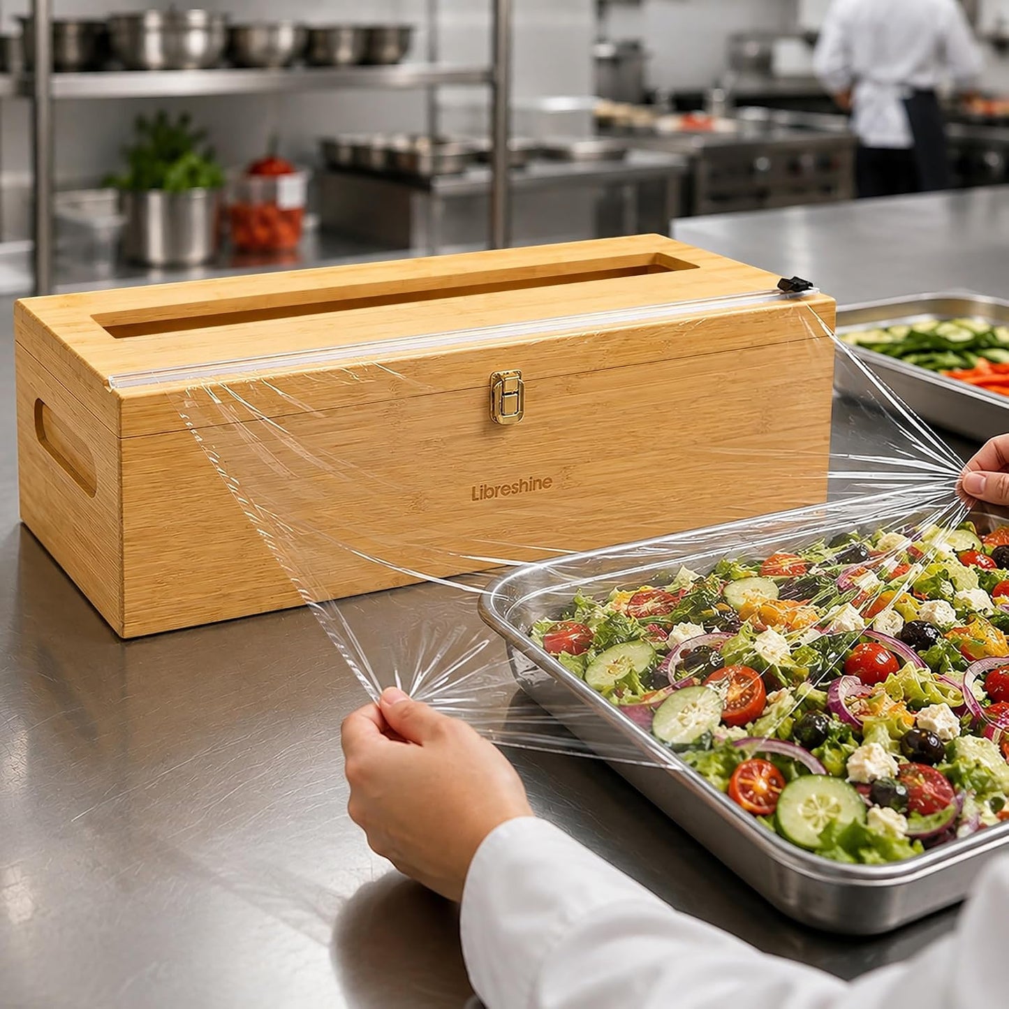 Bamboo 18 Inch Commercial Plastic Wrap Dispenser with Cutter | Bamboo paper roll cutter with low-noise roller; fits up to 3000ft food service film, 500–1000ft foil and select paper rolls