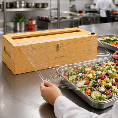 Bamboo 18 Inch Commercial Plastic Wrap Dispenser with Cutter | Bamboo paper roll cutter with low-noise roller; fits up to 3000ft food service film, 500–1000ft foil and select paper rolls