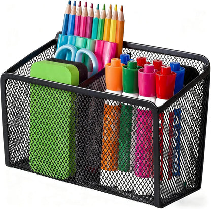 BEYGORM Magnetic Dry Erase Marker Holder for Whiteboard, Locker Organizer | Mesh Non-slip Pen & Pencil Holder for Refrigerator, Basket for Classroom, School &Office (Black, 1-Pack)