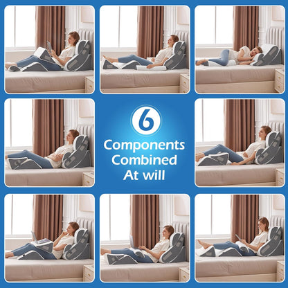 Ahpmeoa 6PCS Wedge Pillow Set for After Surgery, Orthopedic Bed Wedge Pillow for Headboard, Memory Foam Back Pillow for Bed Sitting Up, Sit Up Pillow for Acid Reflux Relief, GERD, Anti Snoring (White)