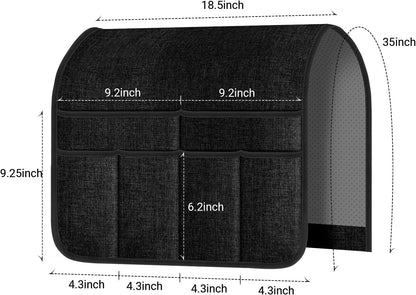 Armchair Caddy & Remote Control Holder for Couch & Recliner | Non-Slip Armrest Organizer with 6 Pockets for TV Remote, Phone, Tablet, Magazine & More, 19 x 35 Inches, Gray