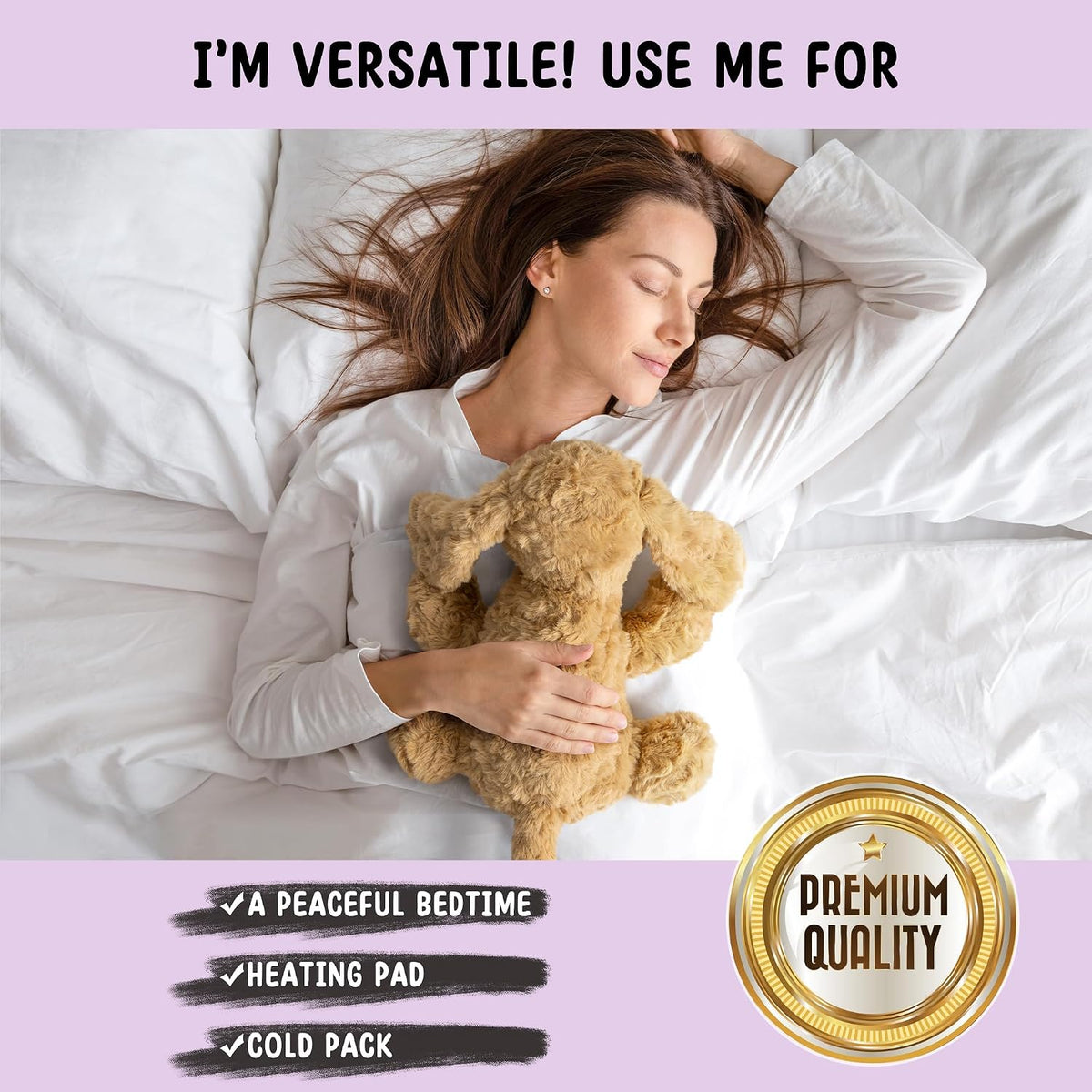 Bunny Microwavable & Weighted Stuffed Animals - 1.5 Lbs Unscented Heating Pad for Period Cramps Pain Relief and Anxiety, Cute Bunny Plush Toys Gifts for Women Girls Adults and Kids by Happy Fuel