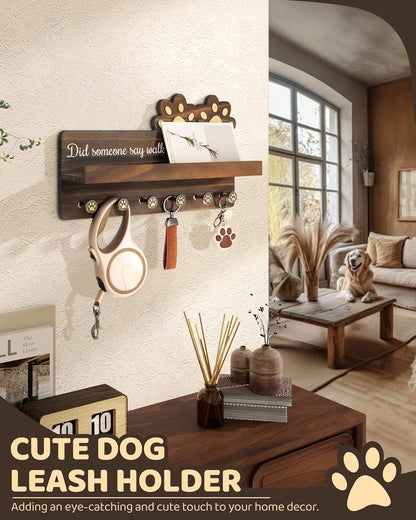 MTERSN Cute Dog Leash Holder for Wall for Pet Station Organizer, Brown