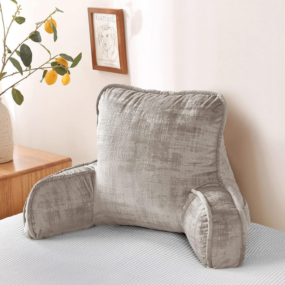 DIY Assembly Art Velvet Backrest Reading Bed Rest Pillow with Arms & Pockets, 18" H for Sitting in Bed Couch Sofa, Back Support Cushion with Removable Cover, 20"x18"x17", Aqua