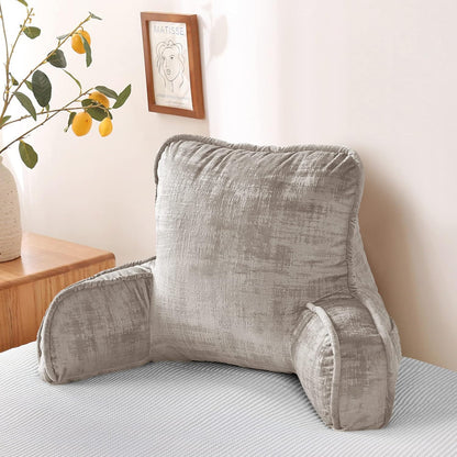 DIY Assembly Art Velvet Backrest Reading Bed Rest Pillow with Arms & Pockets, 18" H for Sitting in Bed Couch Sofa, Back Support Cushion with Removable Cover, 20"x18"x17", Aqua