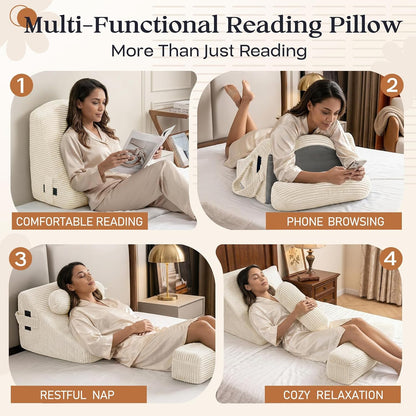 Reading Pillow/Backrest Pillow with Arms, Cup Holder & Phone Pocket