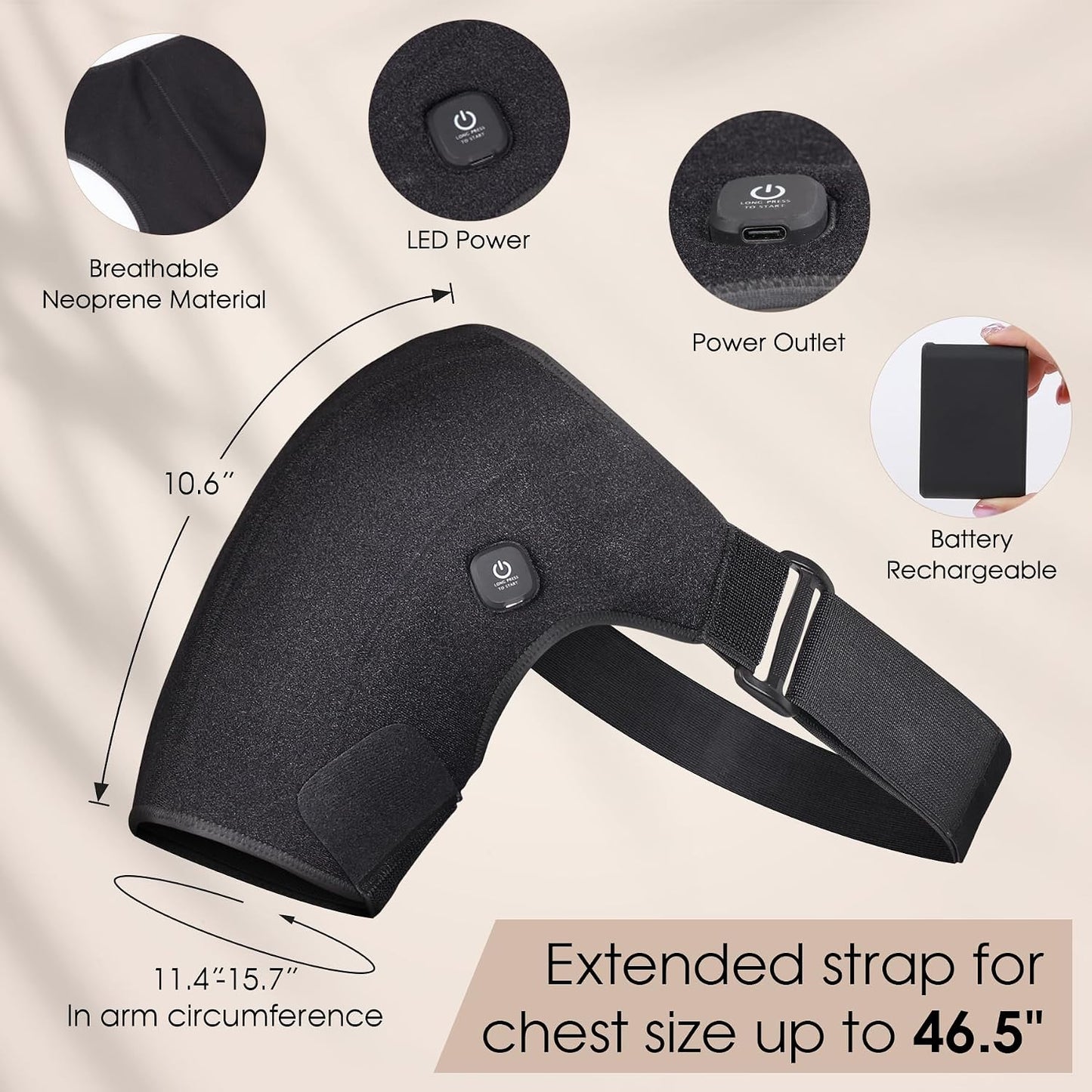 COMFYTHERA Cordless Heated Shoulder Wrap for Shoulder Pain with 2 Heating Settings Warmer, Heating Shoulder Brace Heating Pad for Men and Women (Black)