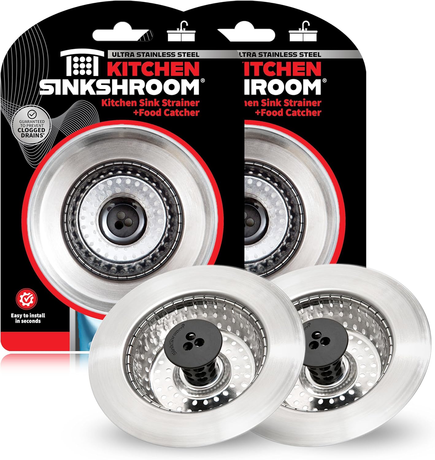 Kitchen SinkShroom Revolutionary Clog-Free Stainless Steel Sink Strainer, Black, 1-(Pack)