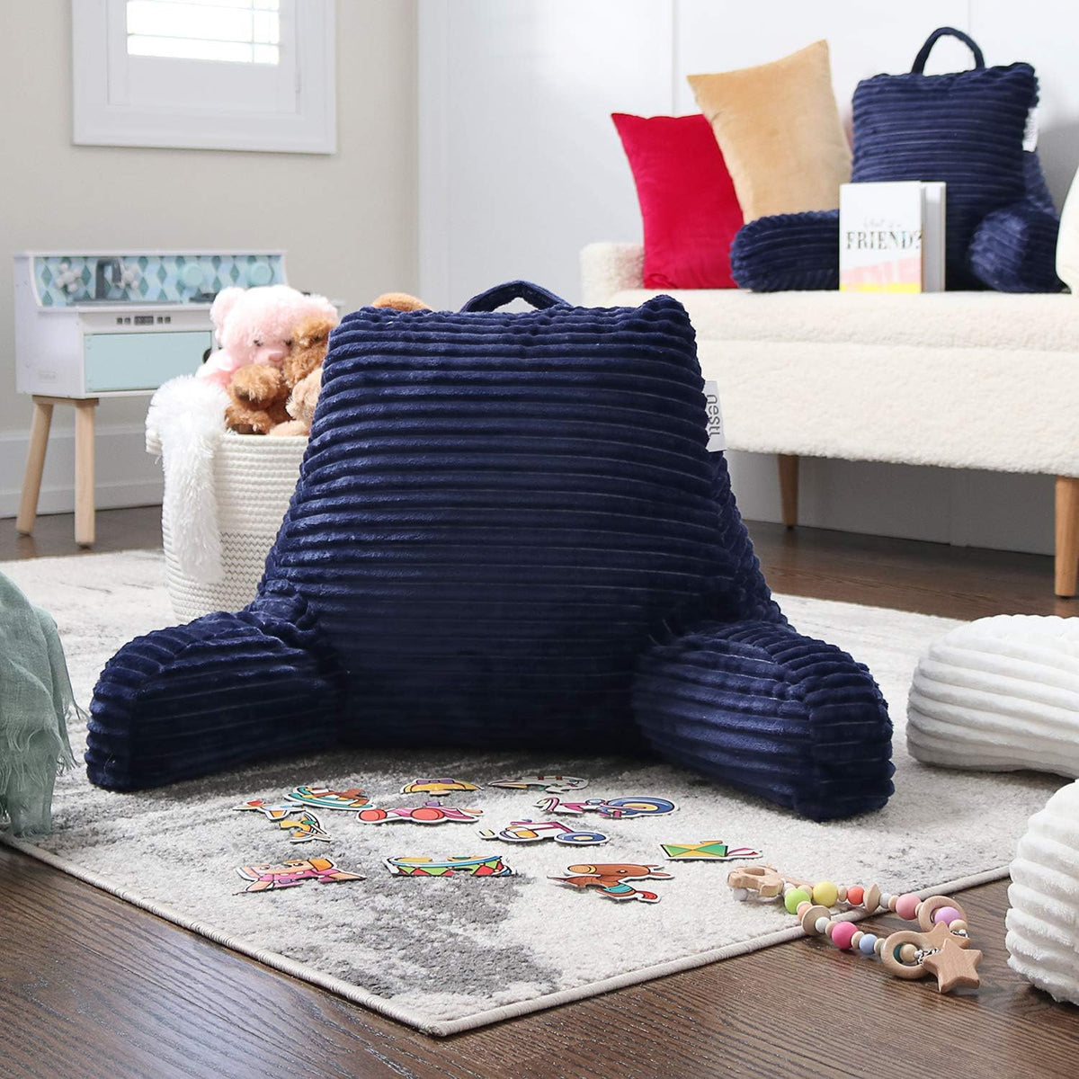 Hearth & Harbor Reading Pillow for Bed Adult – Back Pillow for Sitting in Bed, Standard Bed Pillows for Sitting Up in Bed, Foam Bed Chair Pillow, Stone Blue Bed Rest Pillow