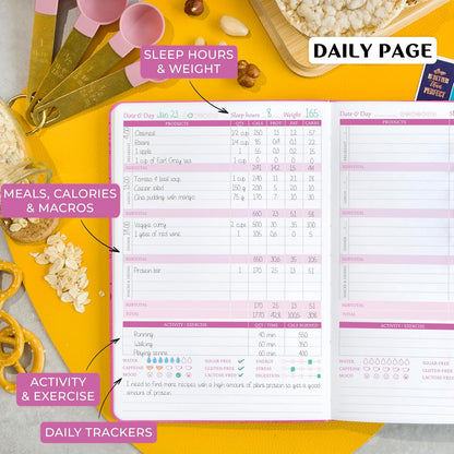 Legend Food Journal, Weight Loss & Meal Tracking Diary 5.8x8.3 Hot Pink