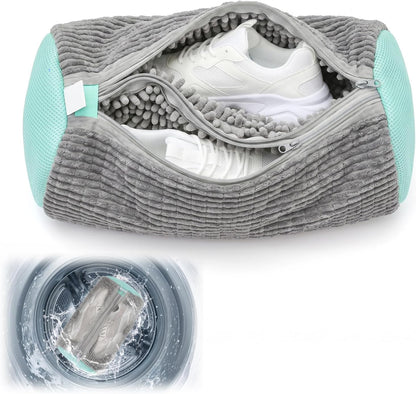 Dual Shoe Washing Machine Bag for Washer and Dryer Holds 2 Shoes (Yellow) | Reusable Laundry Shoe Bag with Microfiber Brushes, 360° Deep Cleaning, Self-Locking Zipper,Sneaker Tennis Shoe Cleaning Bag