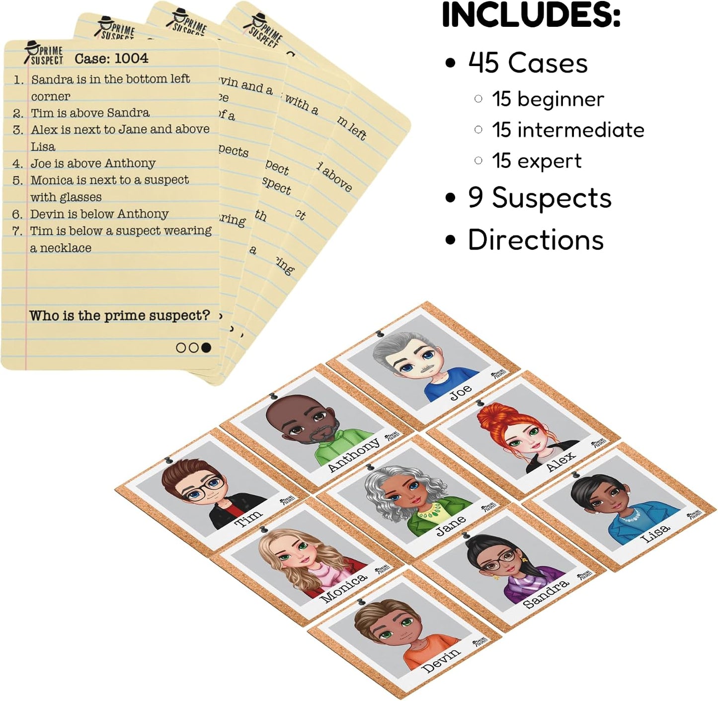 Prime Suspect Logic Game with 45 Case Cards | Single Player or Group Play | Ages 8+ | Compact Brain Teaser Game | Detective Game (Prime Suspect: Original)