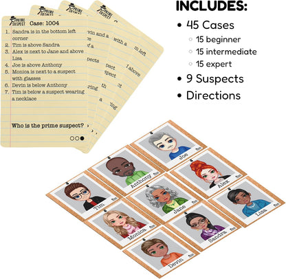 Prime Suspect Logic Game with 45 Case Cards | Single Player or Group Play | Ages 8+ | Compact Brain Teaser Game | Detective Game (Prime Suspect: Original)
