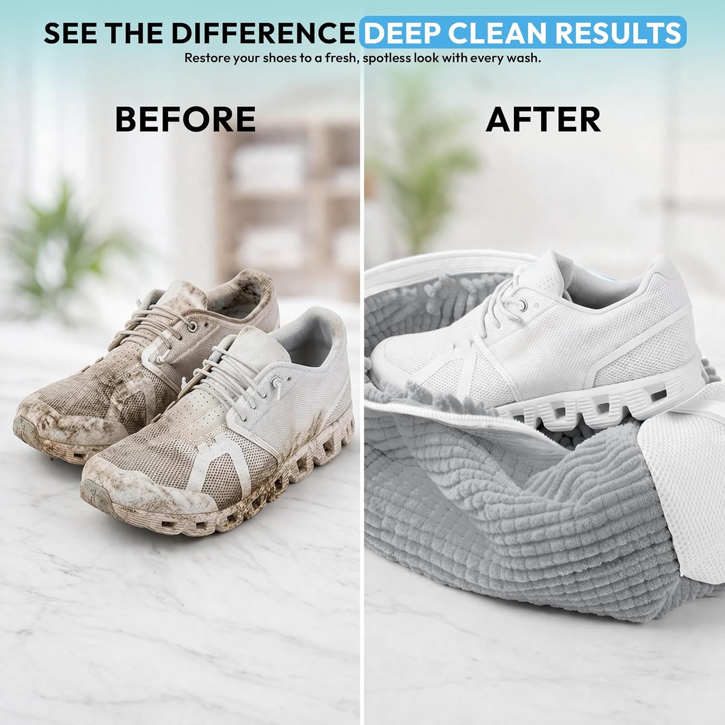 Shoe Washing Machine Bag - 360° Deep Clean shoe washing bag - 2Pc | Laundry Shoe Bag for Washer and Dryer - Reusable Shoe Cleaning Bag -Shoe Bag for Washing Sneakers etc with Zip Lock - Yellow