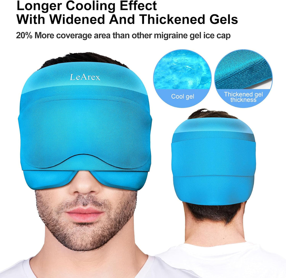 2 in 1 Migraine Relief Cap with Gel Eye Mask, Headache Relief Cap Ice Head Wrap Hot and Cold Therapy Hat Gift for Women for Headache Puffy Eyes Sinus and Tension Stress Relief (Light Purple)