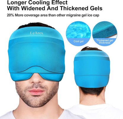 2 in 1 Migraine Relief Cap with Gel Eye Mask, Headache Relief Cap Ice Head Wrap Hot and Cold Therapy Hat Gift for Women for Headache Puffy Eyes Sinus and Tension Stress Relief (Light Purple)