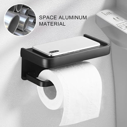 Toilet Paper Holder with Phone Shelf, Adhesive or Screw Wall Mount Toilet Tissue Roll Holder-White