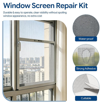 20Sheets Window Screen Patches Repair Kit, 4 Sizes Black Windows Screen Repair Mesh Tapes Blow Dryer, Self-Adhesive Windows Screen Repair Tapes for Window, Door, Screen Tears Holes