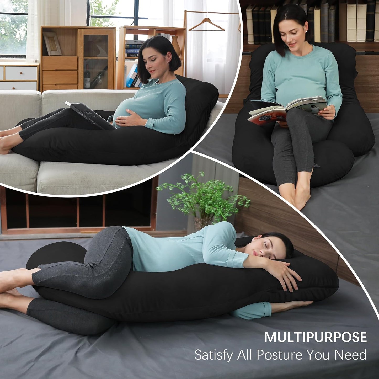 MOON PARK Pregnancy Pillows for Sleeping - 57 Inch U Shaped Full Body Maternity Pillow with Removable Cover - Support for Back, Legs, Belly, Hips - Pregnancy Pillow for Women - Grey