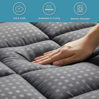 HYLEORY Queen Mattress Pad Quilted Fitted Mattress Protector Cooling Pillow Top Mattress Cover Breathable Fluffy Soft Mattress Topper with 8-21" Deep Pocket, Dark Grey