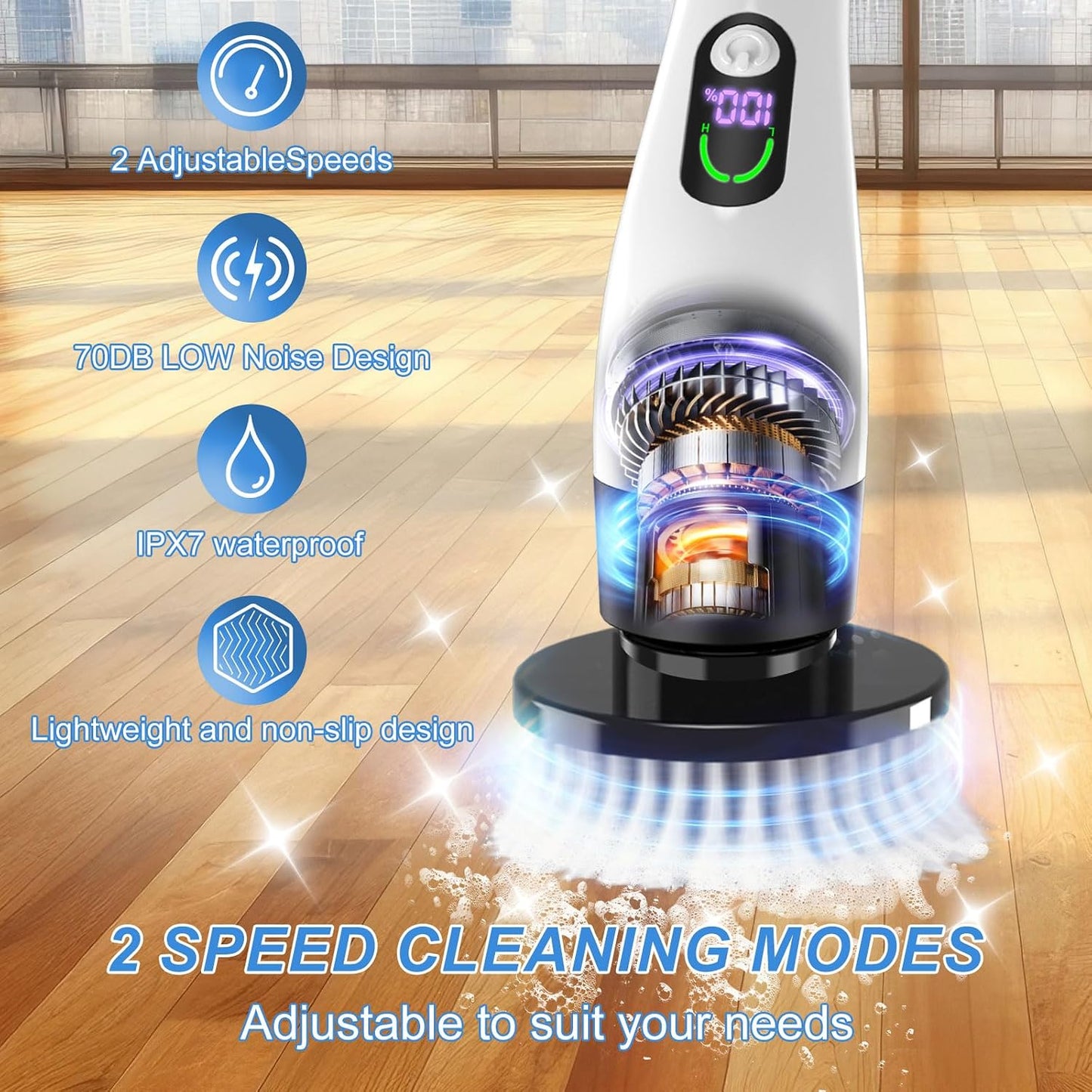 Electric Spin Scrubber - Cordless IPX7 Waterproof Shower Scrubber with 2 Speed Settings and 6 Replaceable Heads，Electric Cleaning Brush for Bathroom，Kitchen and Windows