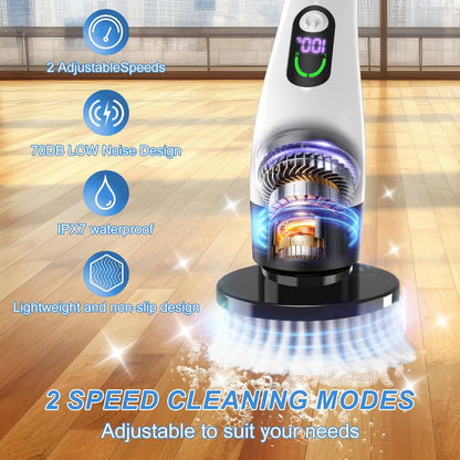 Electric Spin Scrubber - Cordless IPX7 Waterproof Shower Scrubber with 2 Speed Settings and 6 Replaceable Heads，Electric Cleaning Brush for Bathroom，Kitchen and Windows