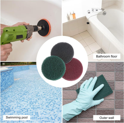 HARFINGTON 8pcs Drill Power Brush 3 inch Tile Scrubber Scouring Pads 180-240 Grit for Bathroom Kitchen Household Cleaning