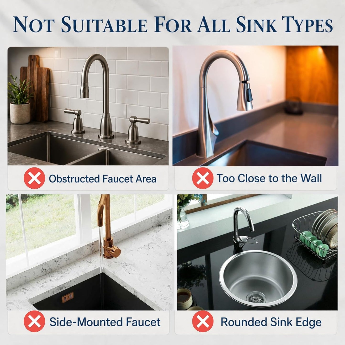 Faucet Mat for Kitchen Sink, Silicone Splash Guard, 17.7x5.5 in, Light Gray | 5° Fast-Draining Slope, Trimmable 1.5–2.6 in Center Hole