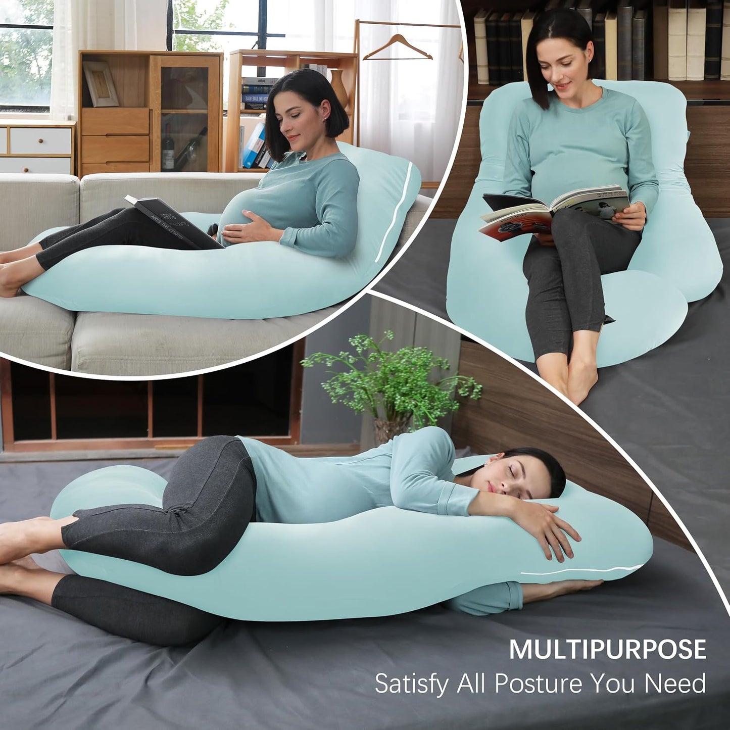 MOON PARK Pregnancy Pillows for Sleeping - 57 Inch U Shaped Full Body Maternity Pillow with Removable Cover - Support for Back, Legs, Belly, Hips - Pregnancy Pillow for Women - Grey