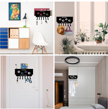 Dog Leash Holder for Wall, Storage and Mail Organizer, Key Holder Wall Mount With 6 Hooks - Leash, Stuff, Key, Letter, Sunglasses Organizer for Entryway, Farmhouse
