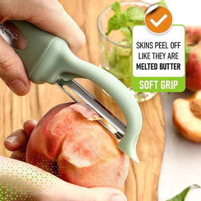 Spring Chef Swivel Potato Peeler for Kitchen w/ Soft Grip Handle, Mango | Premium Vegetable Peeler w/ Sharp Stainless Steel Blades, Multifunctional Food Peeler for Apple, Carrot, Cucumber, Fruit