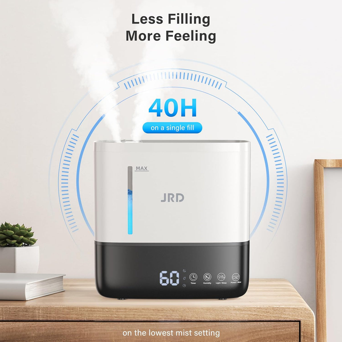 JRD Humidifiers 4L for Bedroom, Cool Mist Humidifier for Large Room, 40H Runtime, Night Light, 360° Nozzlefor Home, Office, Baby Nursery, Plants